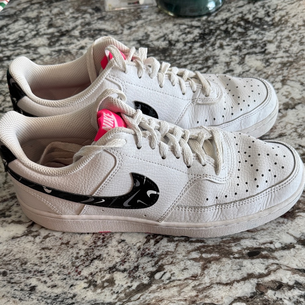 Nike White Sneakers with Black and Pink Details